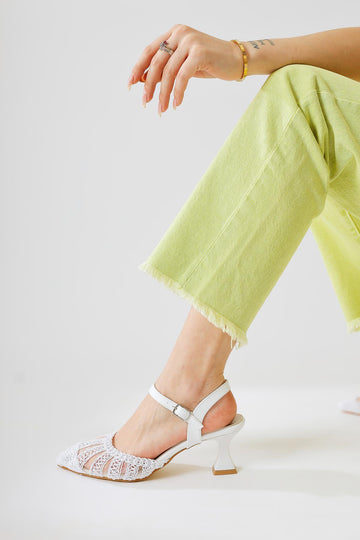 Richelle White Knitted Low Heel Sandals