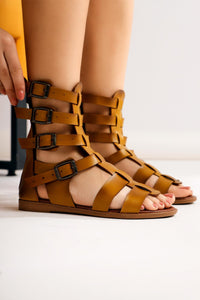 Genuine Leather Miranda Yellow Zipper Gladiator Sandals