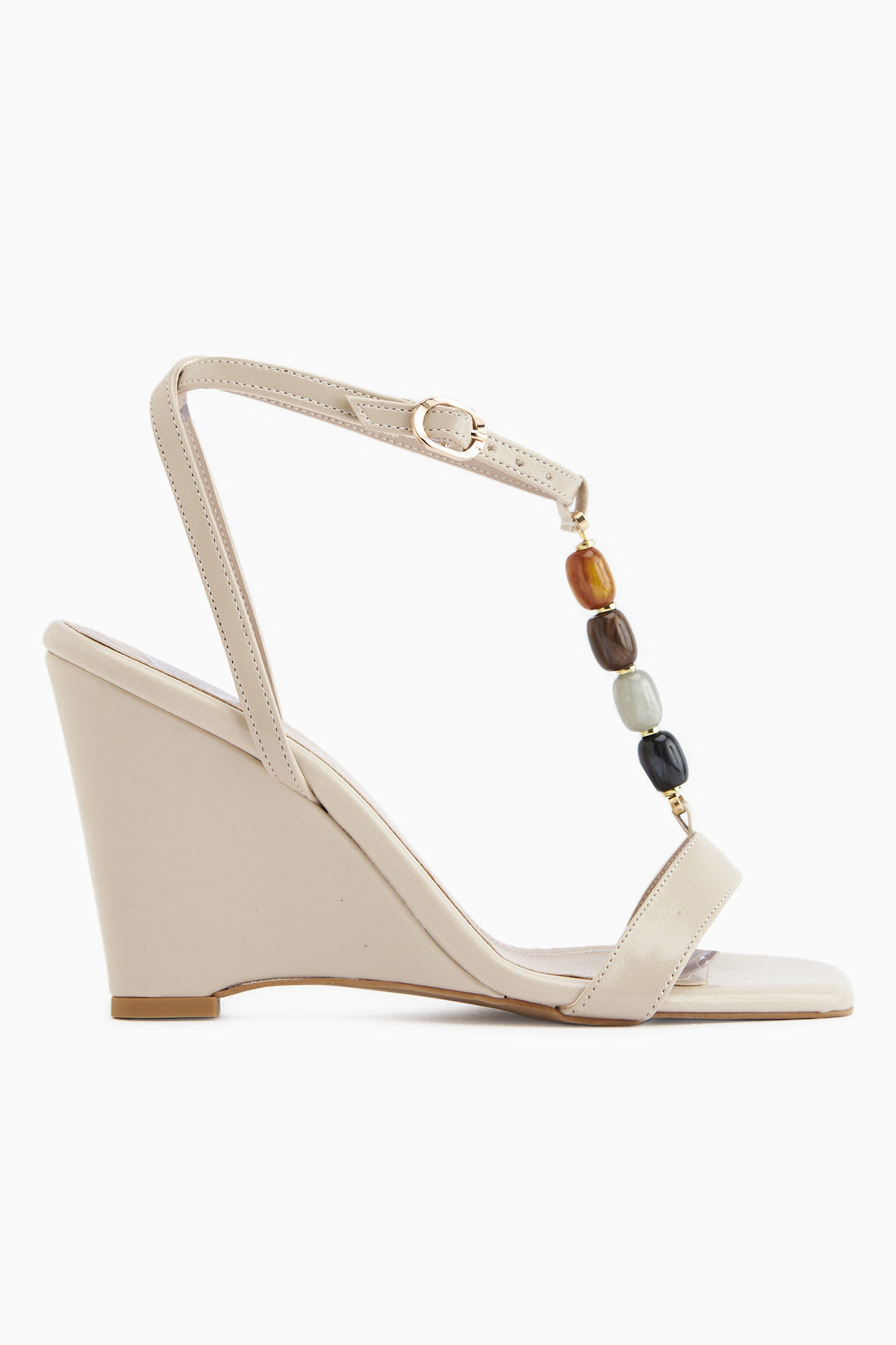 Rosana Beige Perlenbesetzte Knöchelriemen Damen Sandale
