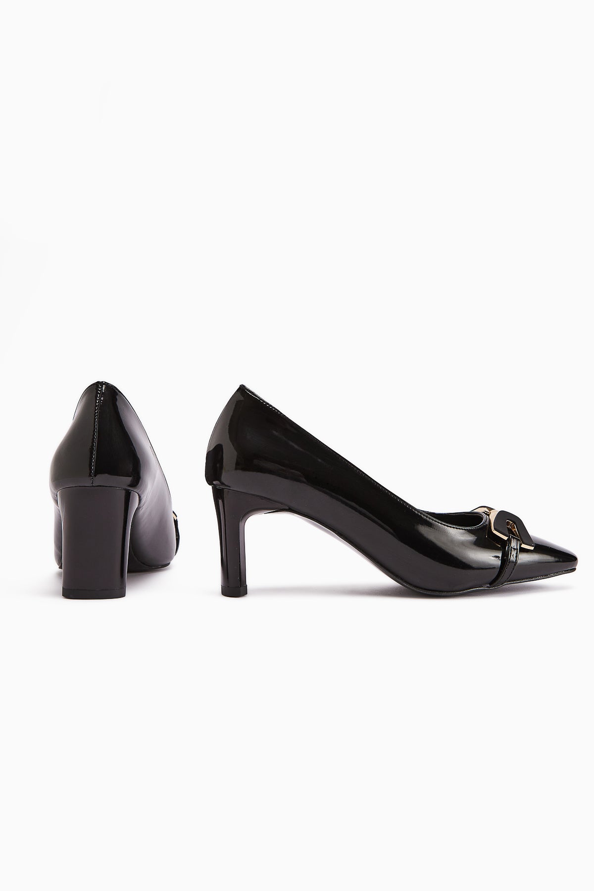 Misha Black Patent Leather Buckled Women's Heels