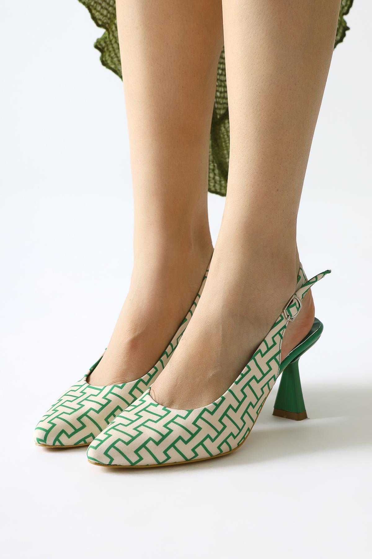 Ernesa Green Geometric Patterned High Heel Shoes