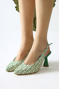 Ernesa Green Geometric Patterned High Heel Shoes