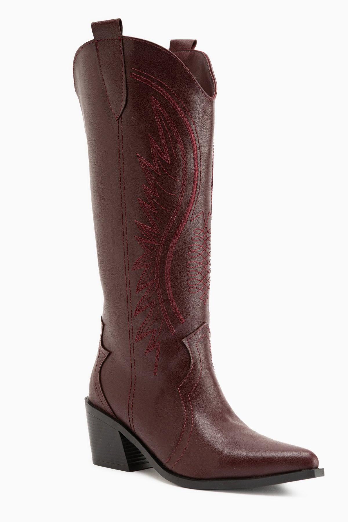 Hero Burgundy Embroidered Cowboy Boots