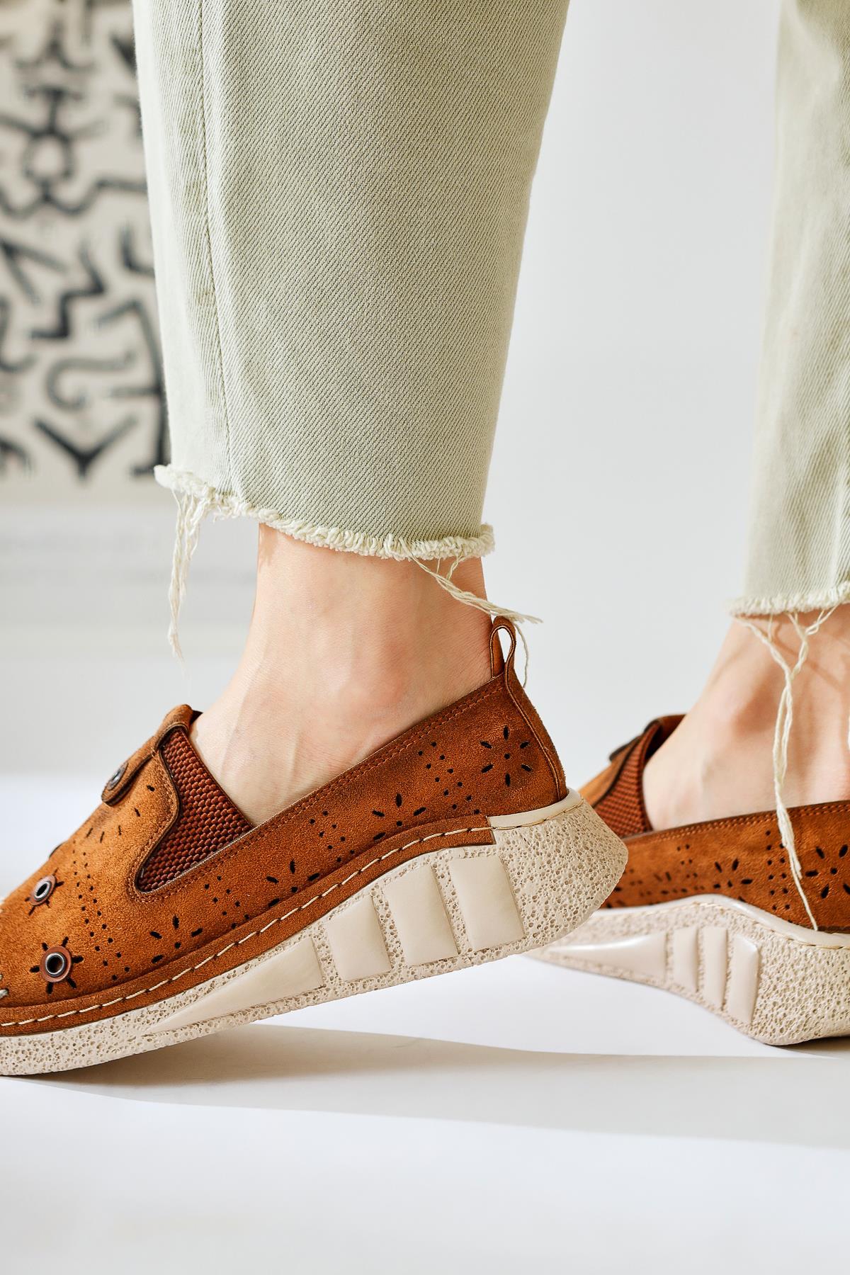 Bethina Tan Suede Rivet Detailed Laser Perforated Ballerinas
