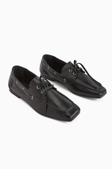 Arian Genuine Black Leather Lace-Up Moccasin Daily Loafer