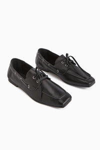 Arian Genuine Black Leather Lace-Up Moccasin Daily Loafer