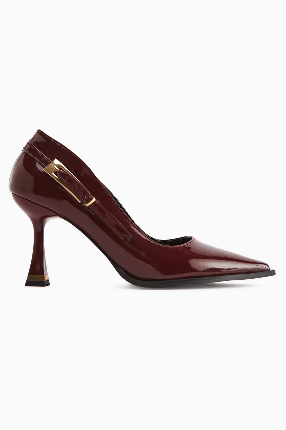 Mithra Bordeaux Lackleder Spitzes Buckle Detail Damen Absatzschuhe