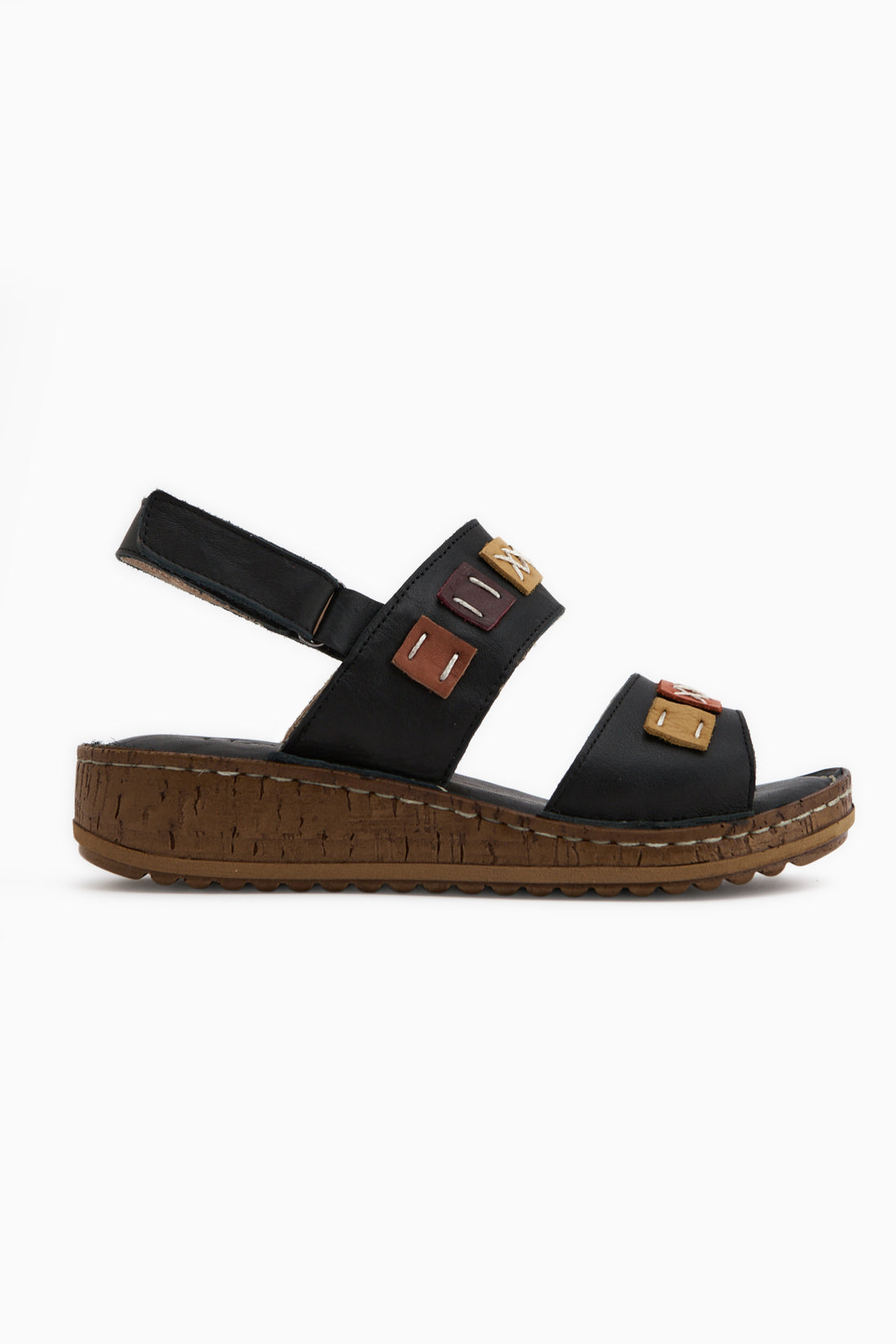 Loreta Echtes Leder Schwarz Doppelriemen Damen Sandale