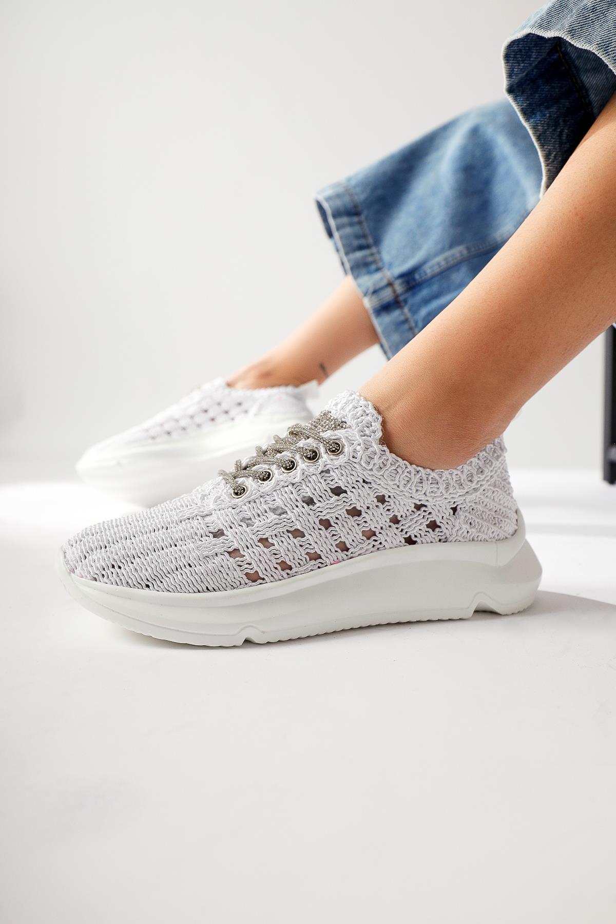 Melisia White Stone Detailed Knitted Sneakers