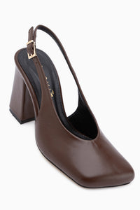Lianna Echtes Leder Braun Quadrat Zehen Damen Absatzschuhe
