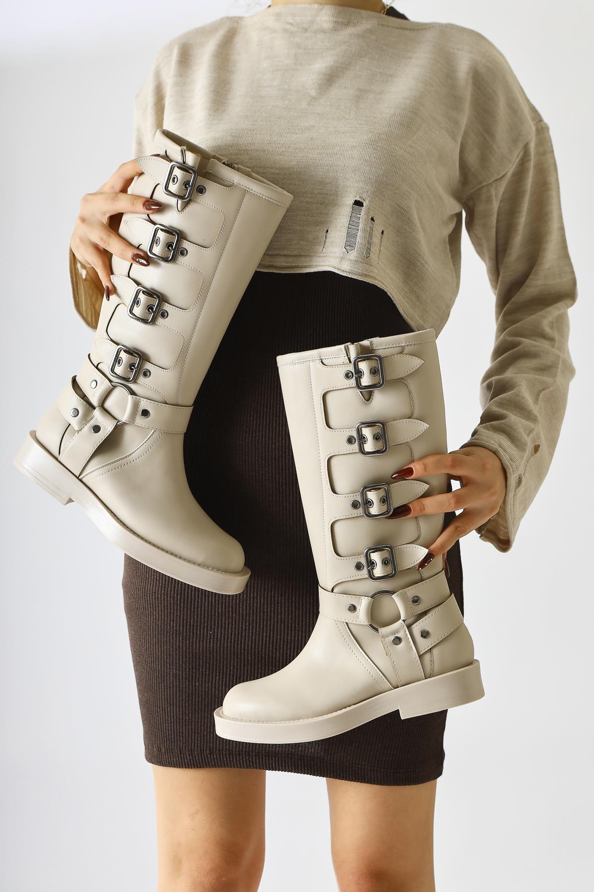 Luella Beige Gürtel Accessorized Reißverschlussstiefel