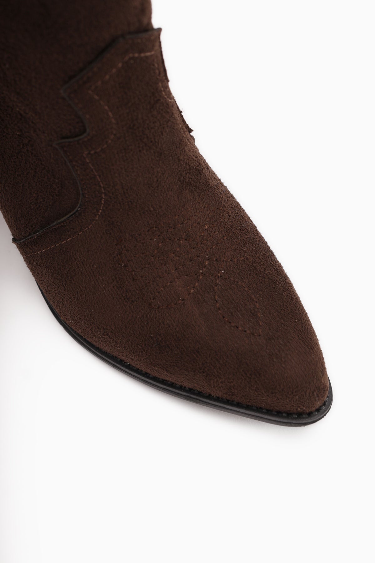 Joo Brown Suede Pointed Toe Embroidered Western Boots