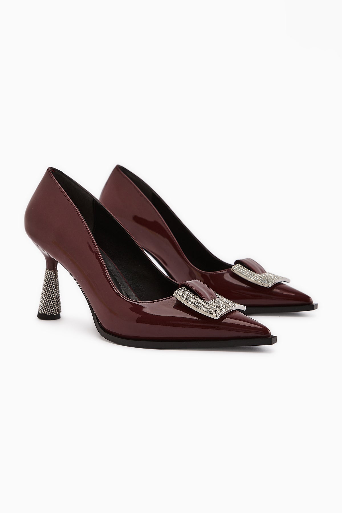 Merisa Burgundy Patent Leather Embellished Women's Stiletto Shoes