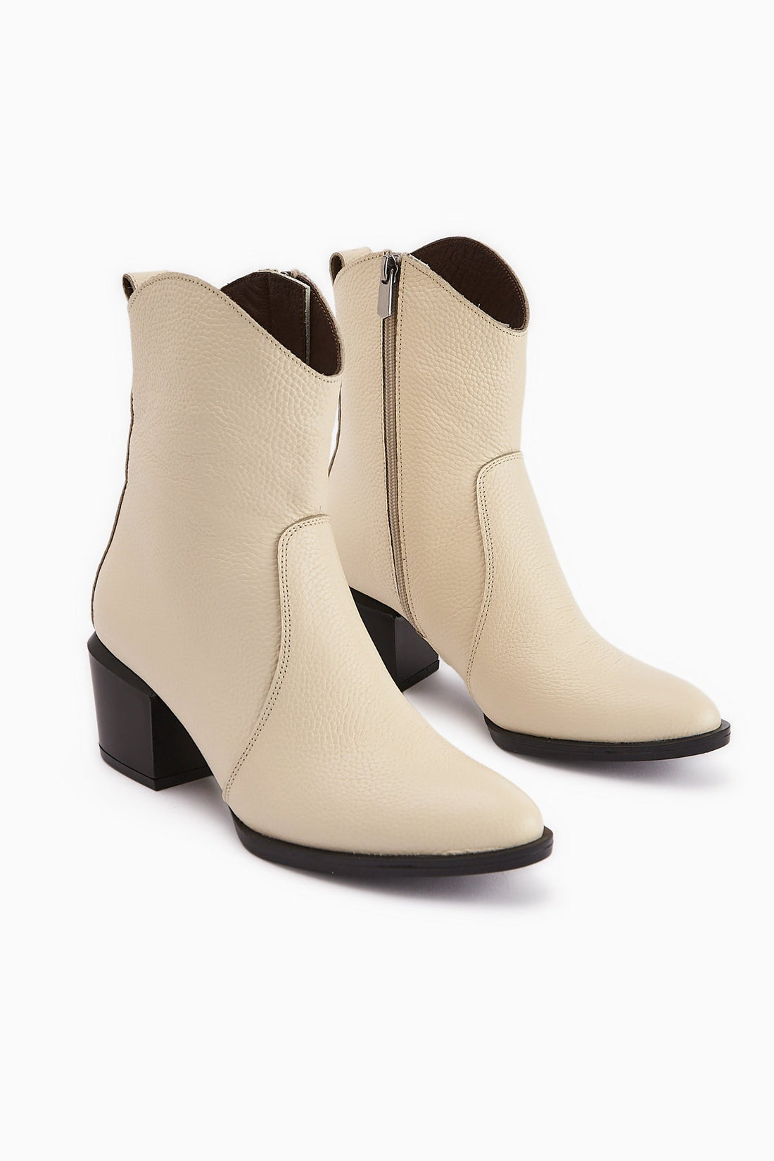 Ubax Genuine Leather Beige Heeled Women's Ankle Boot