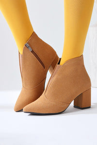 Maria Elena Nud Suede Pointed Toe Zippered Heeled Boots