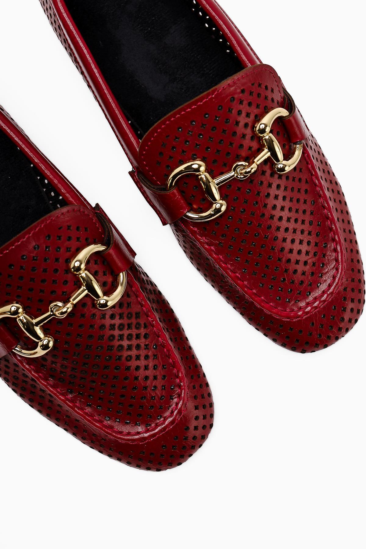 Gazali Claret Red Buckled Women's Ballerinas