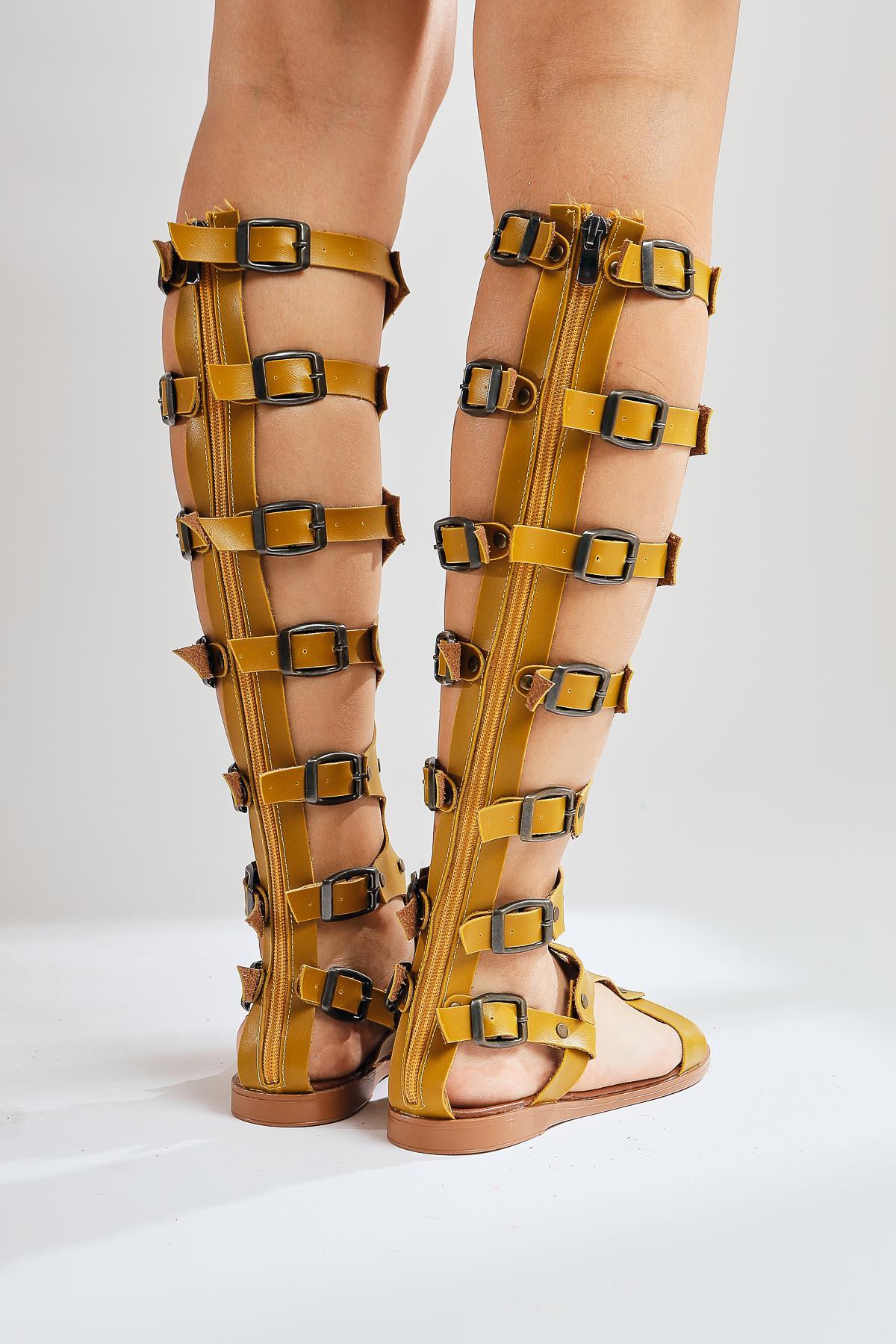 Haixia Genuine Leather Mustard Gladiator Sandals