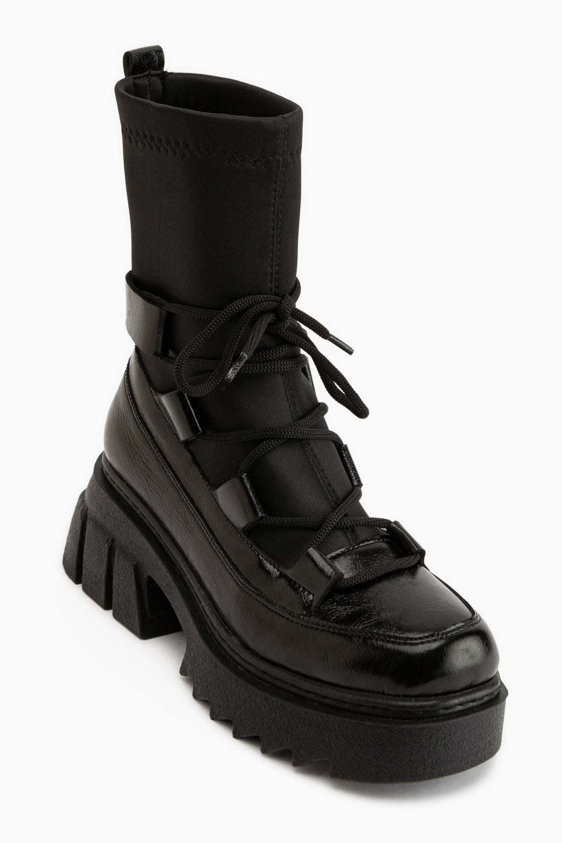 Casey Schwarz Dicke Sohle Schnürstiefel Damen
