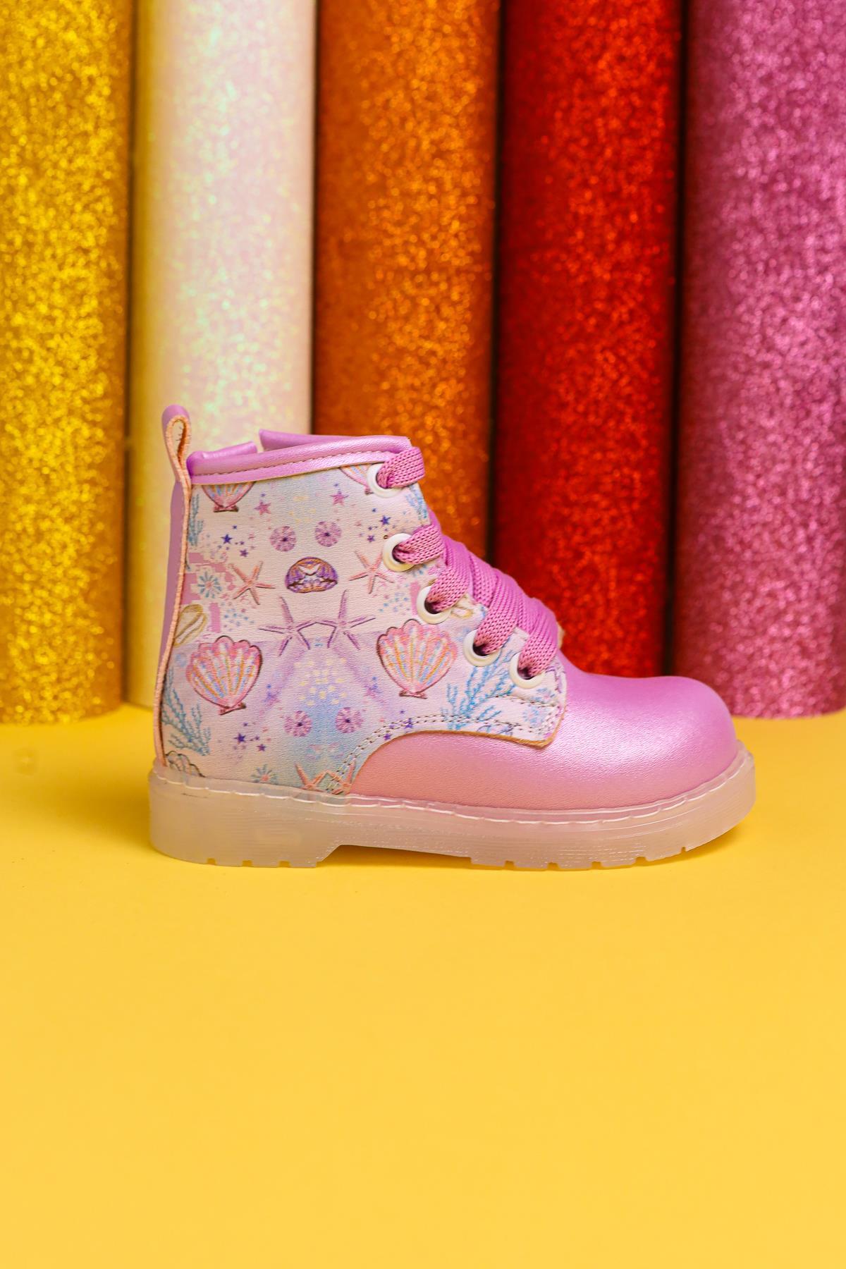 Gifty Lila Meeresleben Druck Leuchtende Schnür-Baby-Stiefel