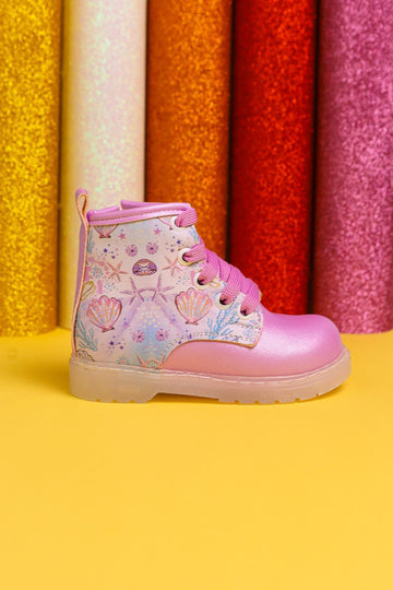 Gifty Lila Meeresleben Druck Leuchtende Schnür-Baby-Stiefel