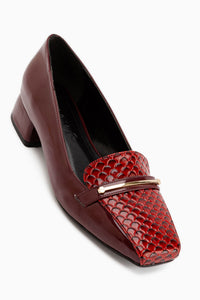 Verna Burgundy Patent Crocodile Detailed Women’s Heeled Shoes