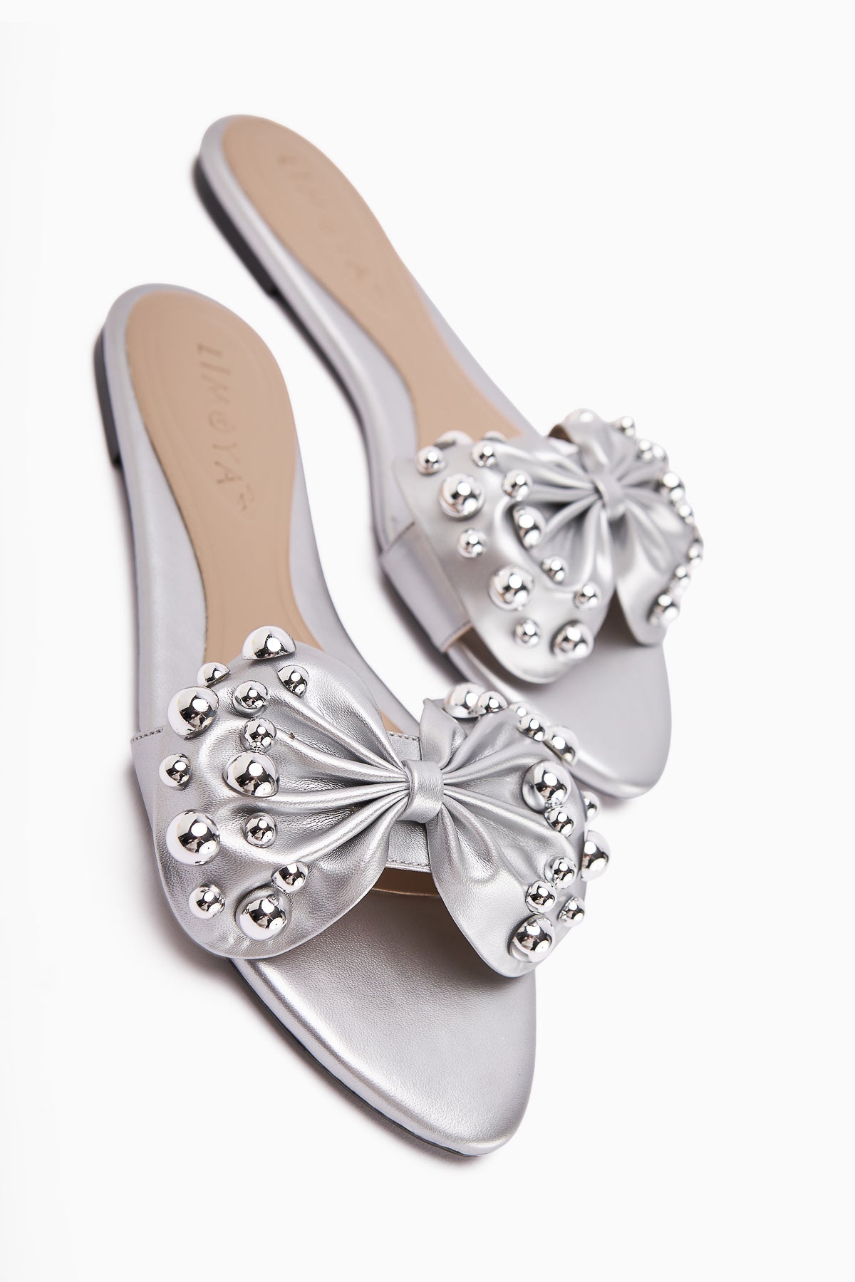 Dotty Silber Schleifenverzierte Nieten Damen Hausschuhe