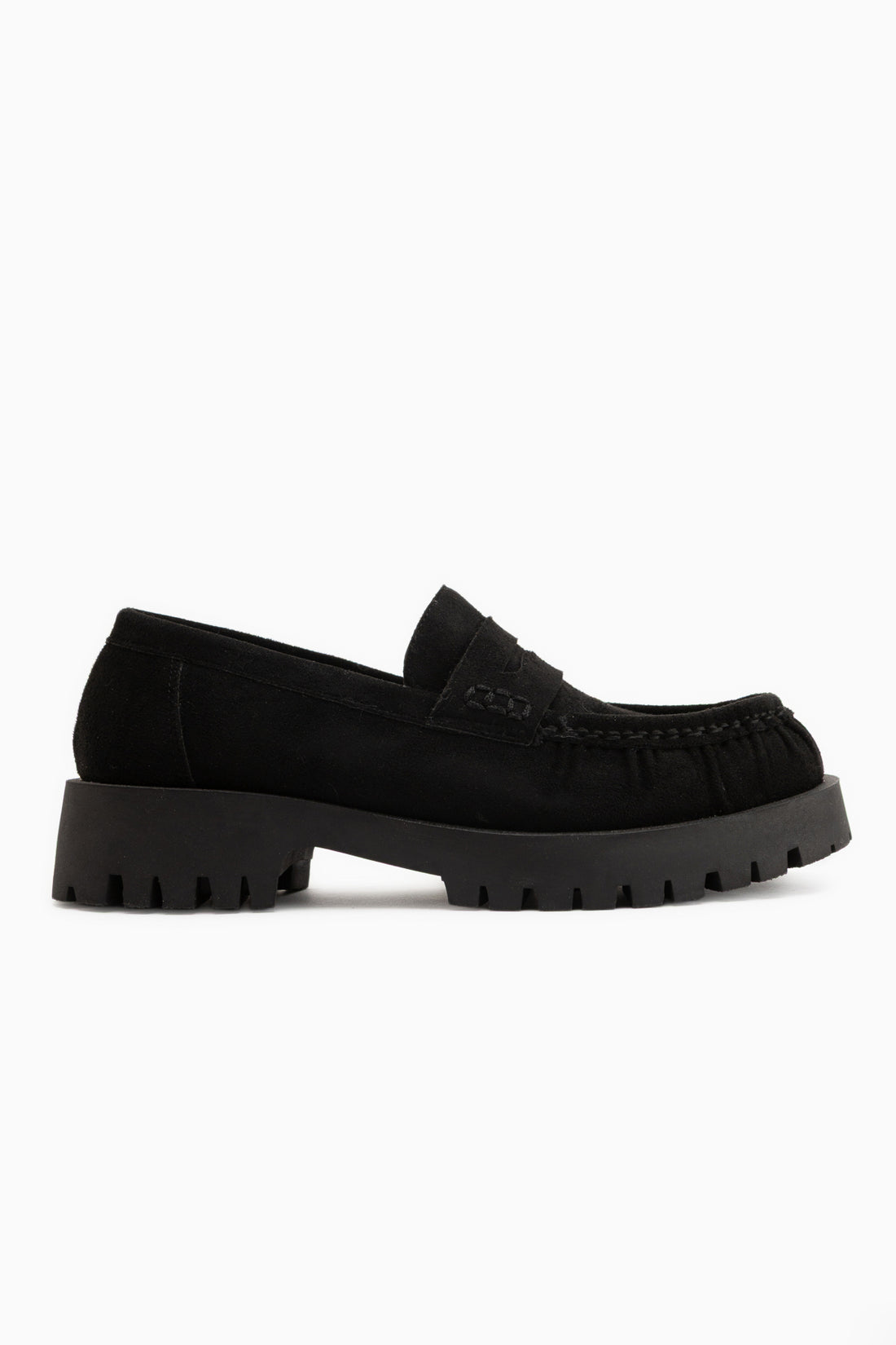 Justina Schwarzes Wildleder Dicke Sohle Damen Loafer Freizeit Schuhe