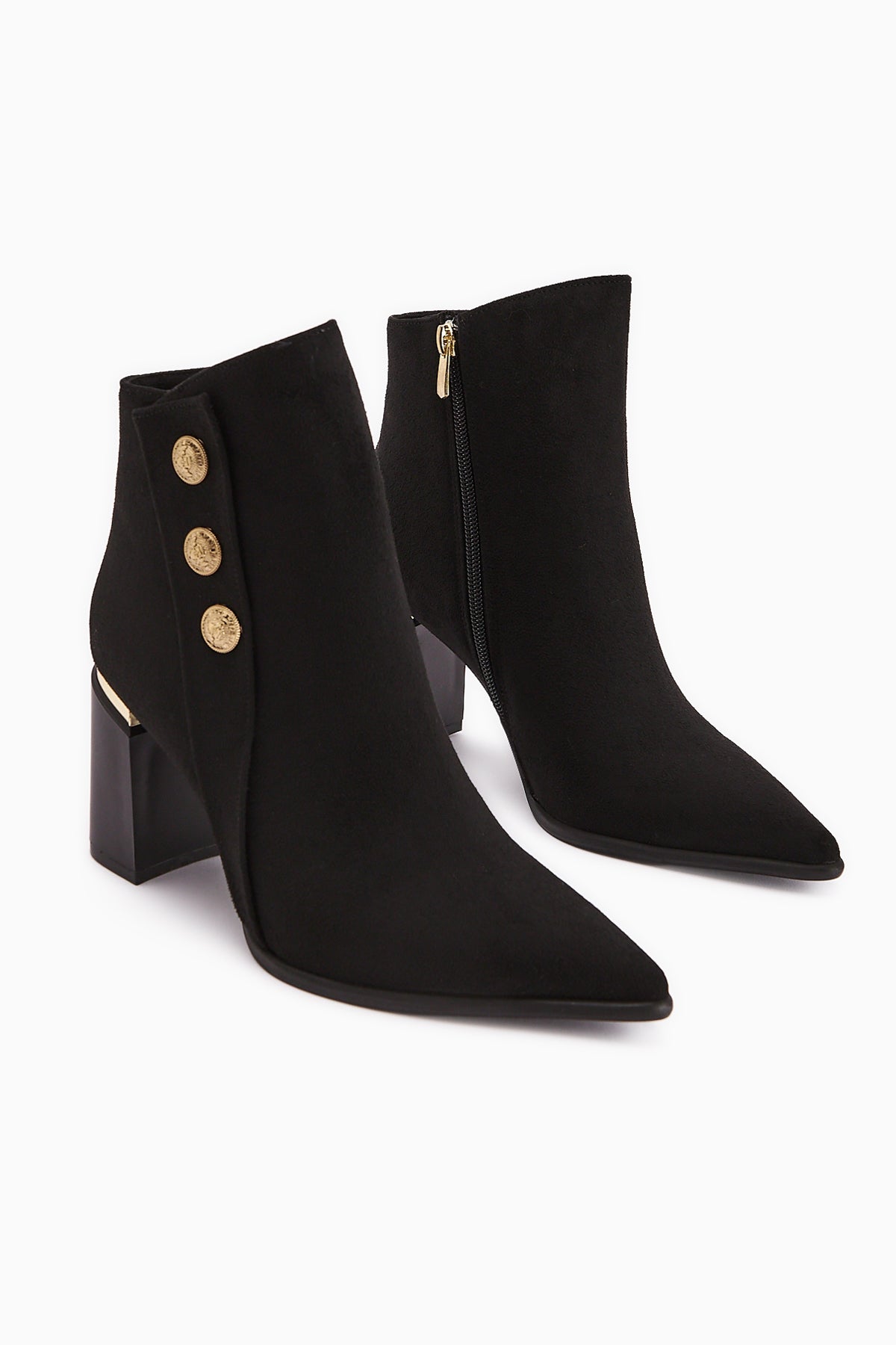 Mayvi Black Suede Buckle Detailed Heeled Women's Boot