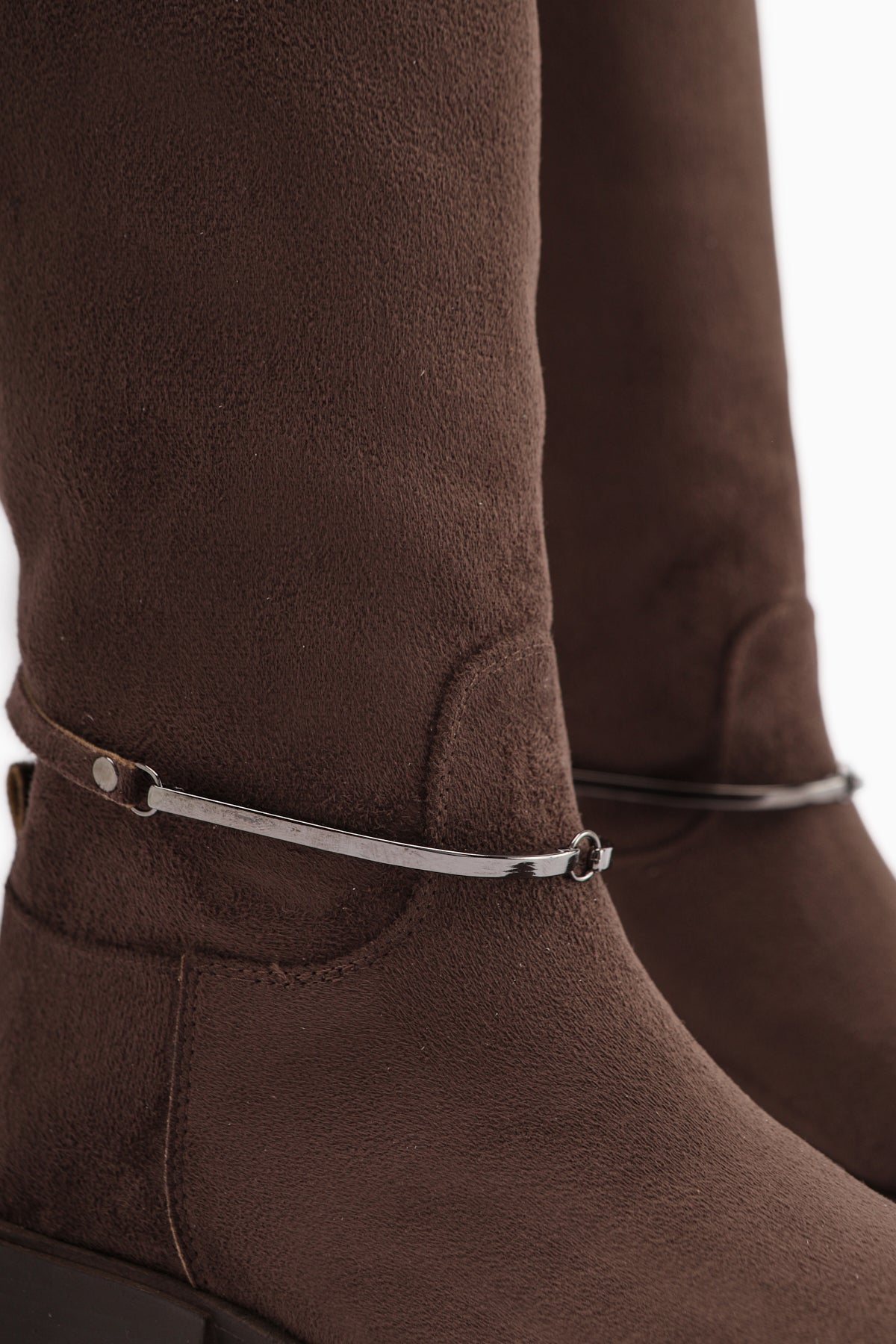 Zeina Coffee Suede Buckled Women's Boots