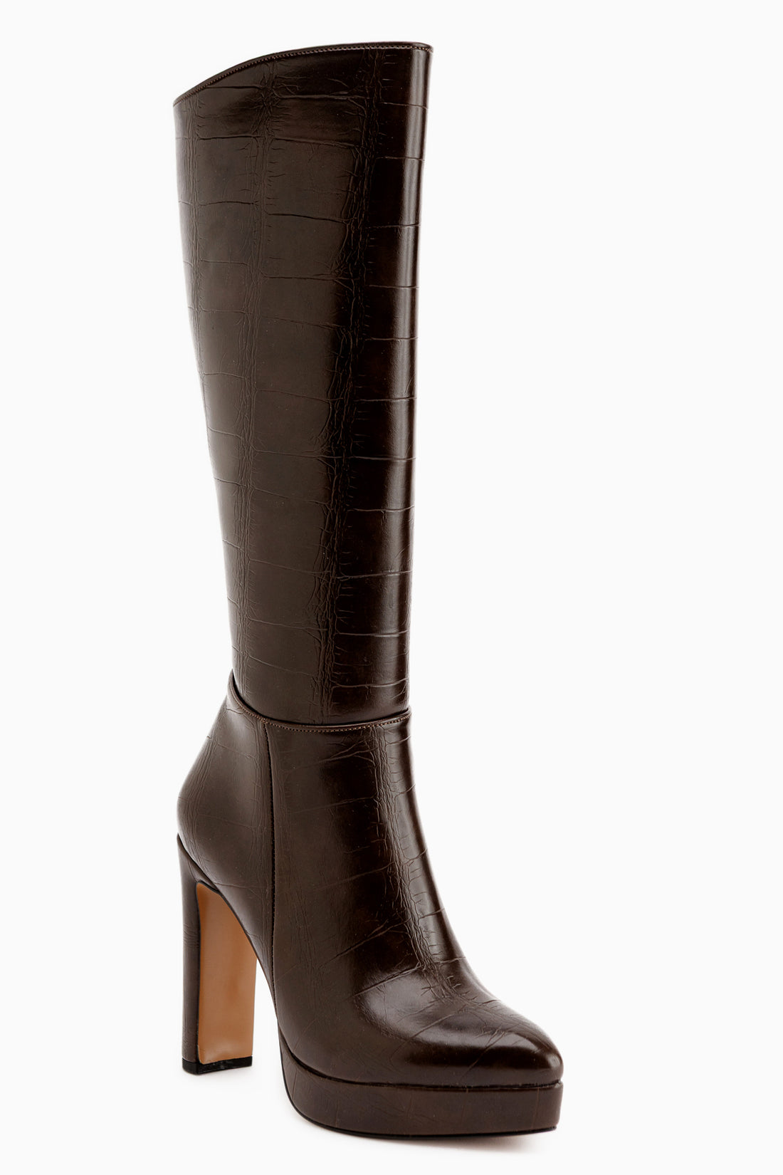 Ariya Braun Kroko Plattform Absatz Reißverschluss Damen Stiefel