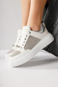 Sonnie White Thick Soled Stone Detail Sneakers