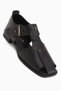 Veronica Echtes Leder Schwarze Gürtelsandale Damen
