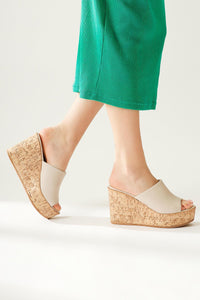 Riya Beige Thick Cork Soled Slippers