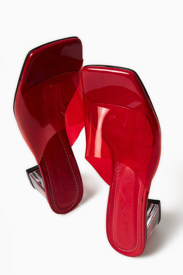 Persa – Rot Slide mit Transparent-Riemen und Transparent-Absatz (Damen)