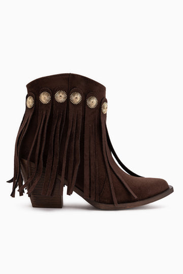 Rodeo Braun Wildleder Fransen Chunky Absatz Damen Western Stiefel