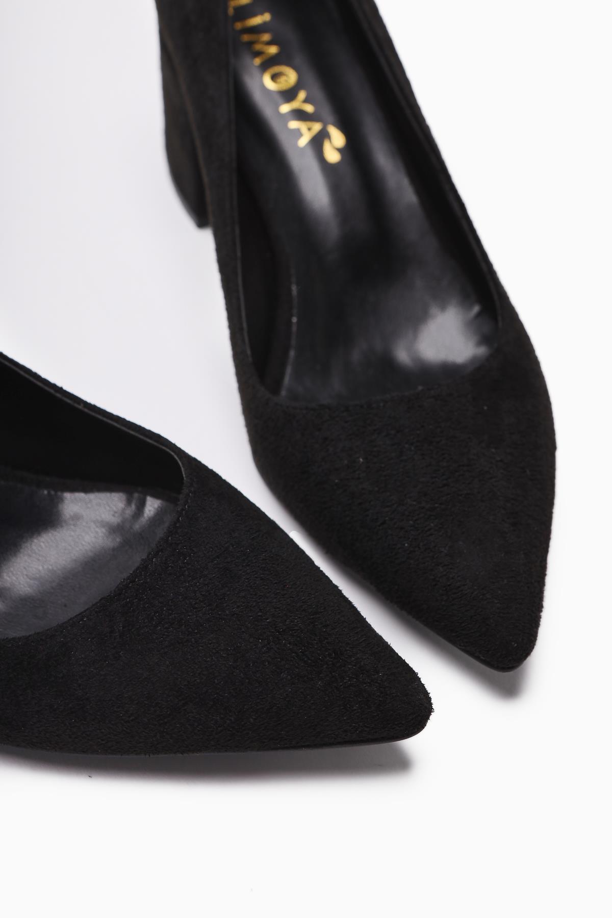 Angela Black Suede Pointed Toe Low Heel Women's Shoes