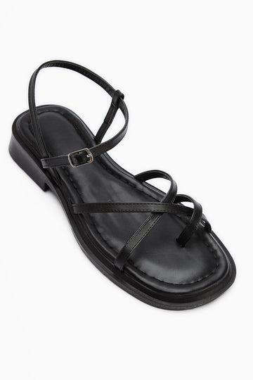 Hania Schwarze Kreuzriemen Zehentrenner Damen Sandalen