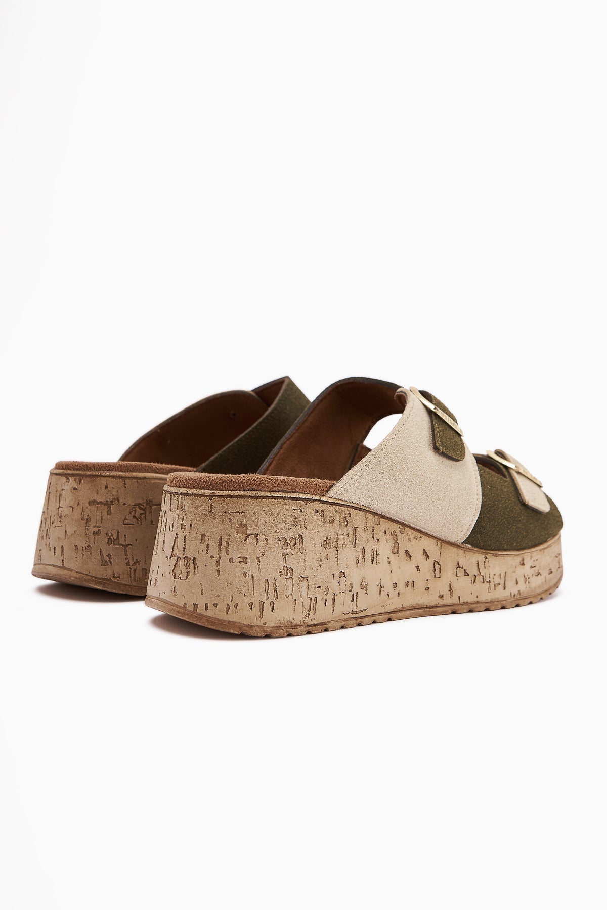 Samina Khaki Doppelriemen Blockabsatz Damen Hausschuhe