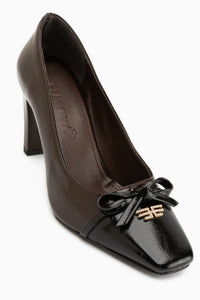 Dina Braun Schleifen Detail Damen Absatzschuhe