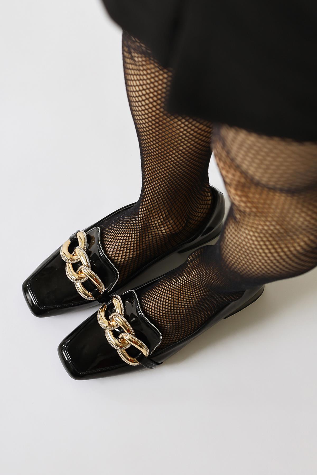 Fenna Black Patent Leather Buckle Detailed Casual Shoes