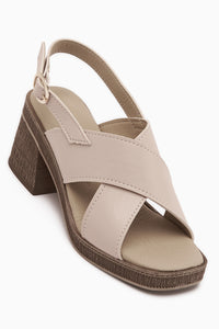 Hena Beige Kreuzriemen Absatz Damen Sandale