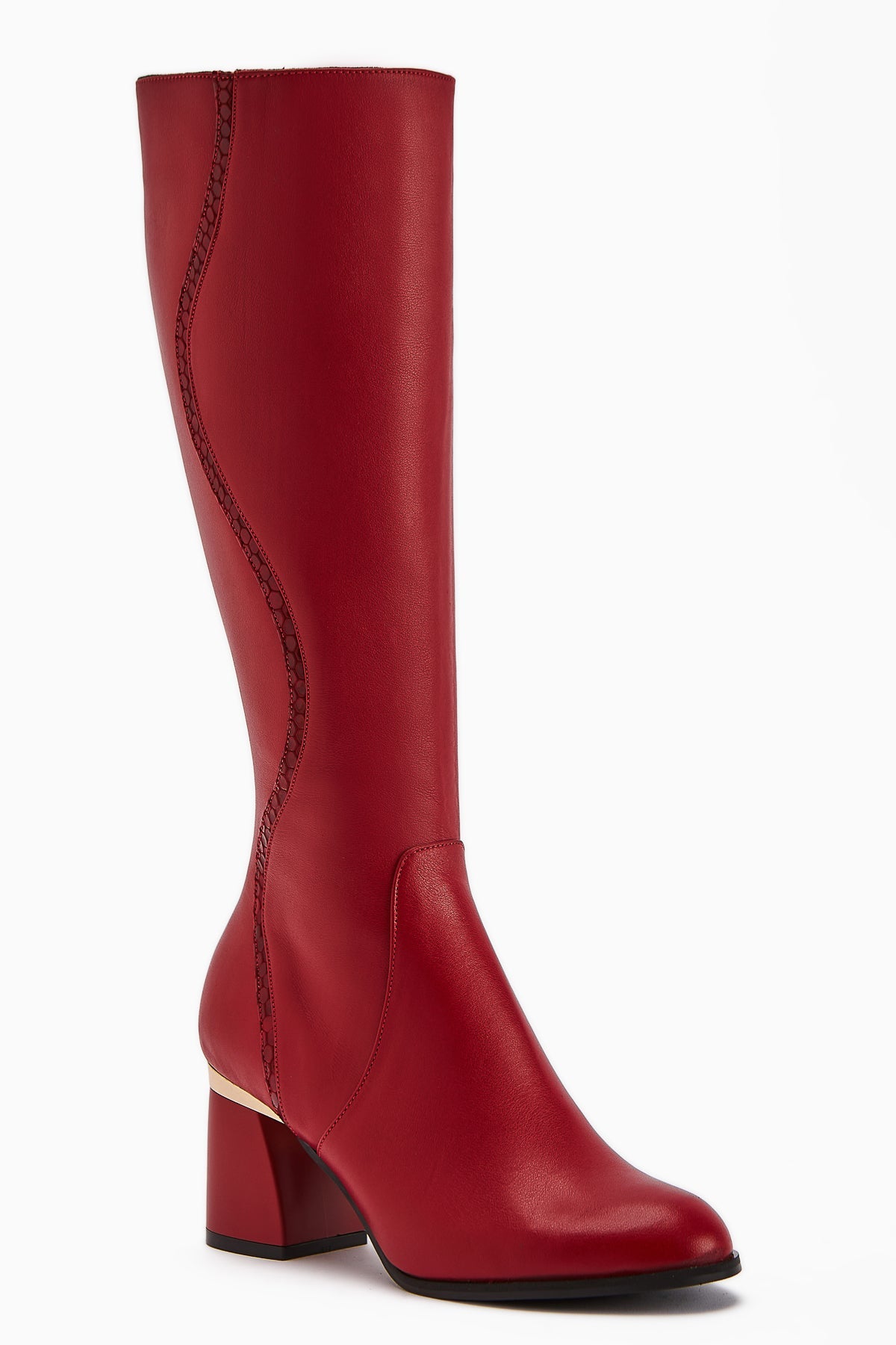 Kaylin Genuine Leather Red Snake Pattern Detailed Women's Heeled Boot