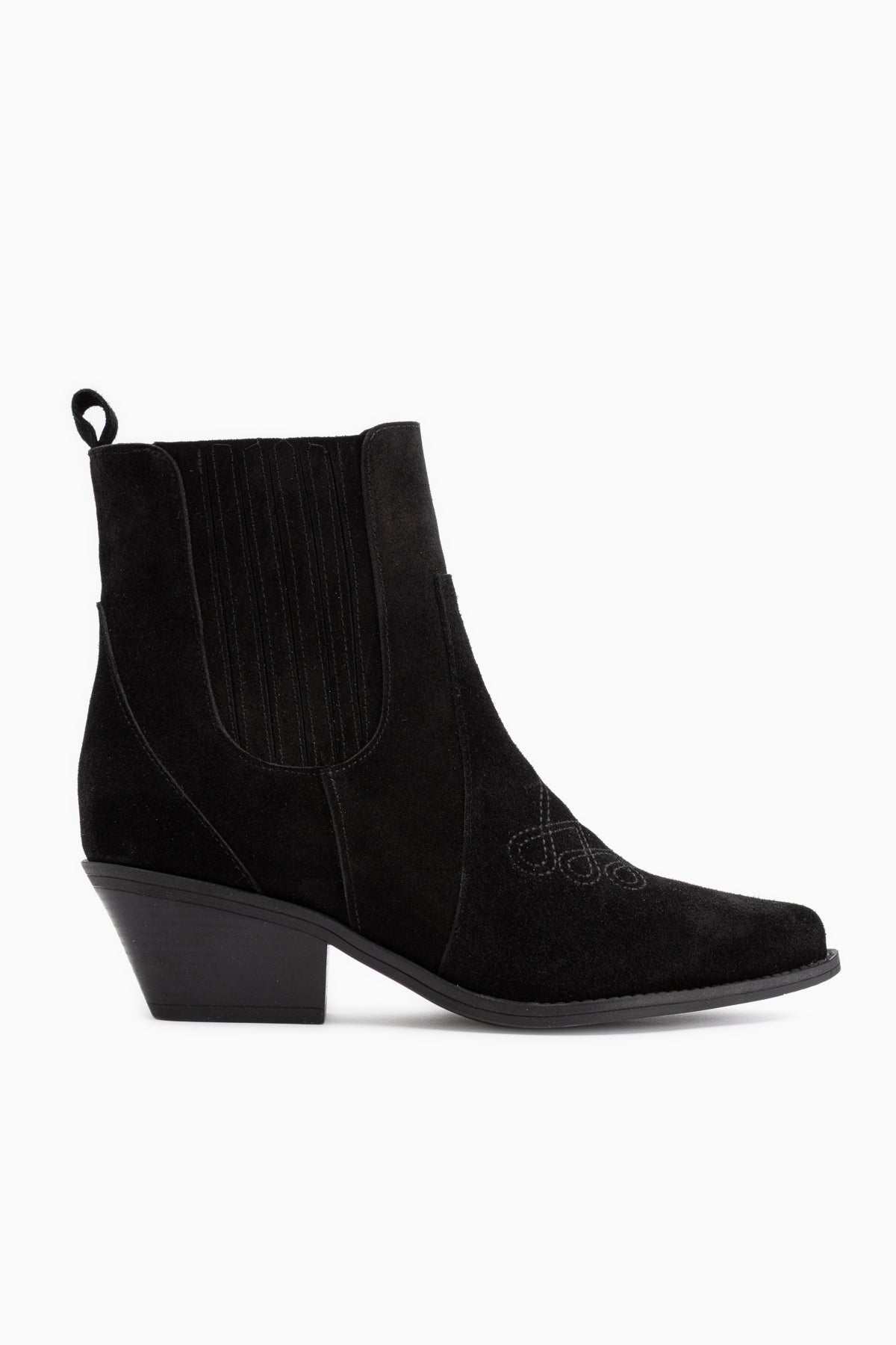 Freya Echtes Leder Schwarz Wildleder Bestickte Detail Damen Cowboy Stiefel