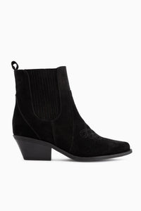 Freya Echtes Leder Schwarz Wildleder Bestickte Detail Damen Cowboy Stiefel