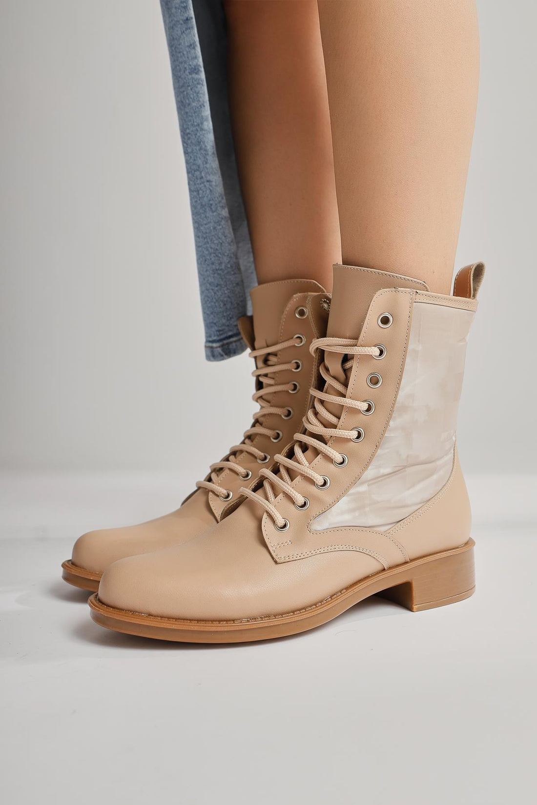Chrissi – Nude Hologram-Detail Lace-Up Boot (Women)