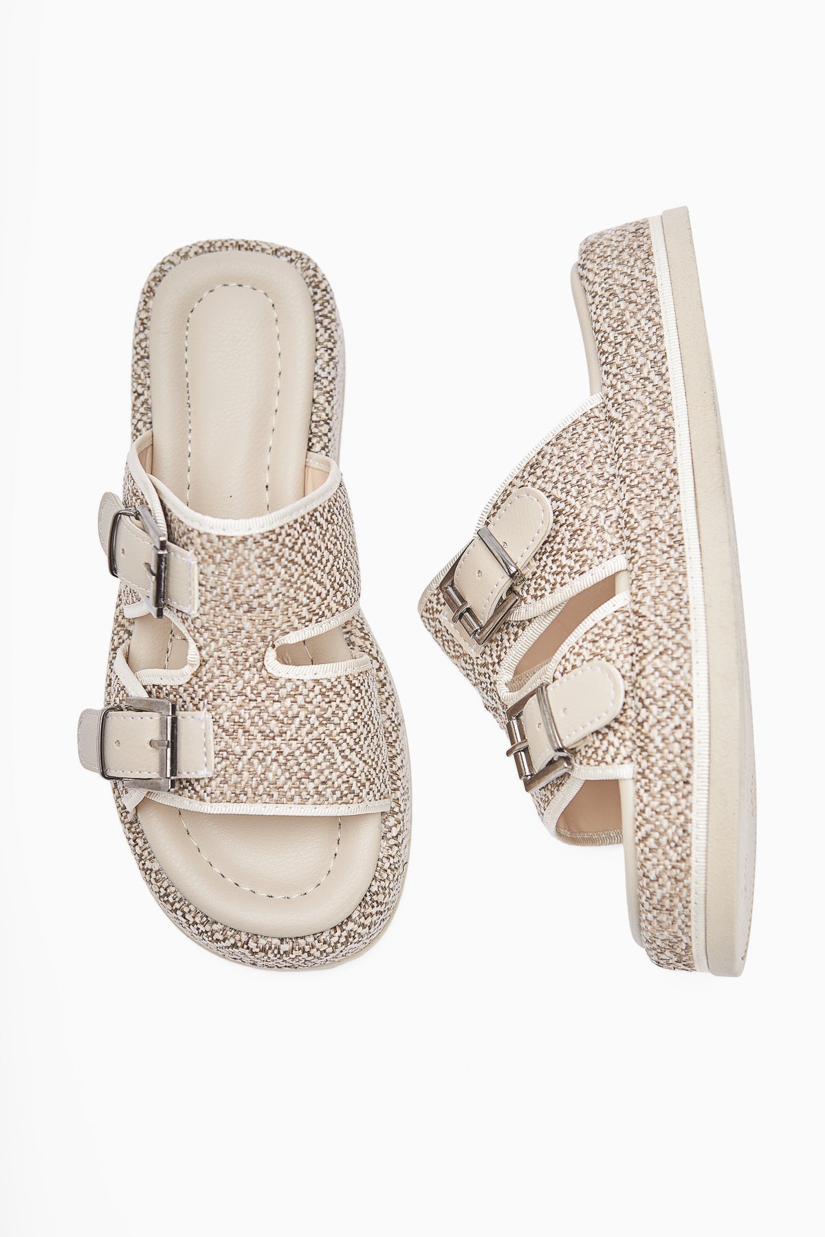 Madina Beige Doppelriemen Gürtel Damen Hausschuhe