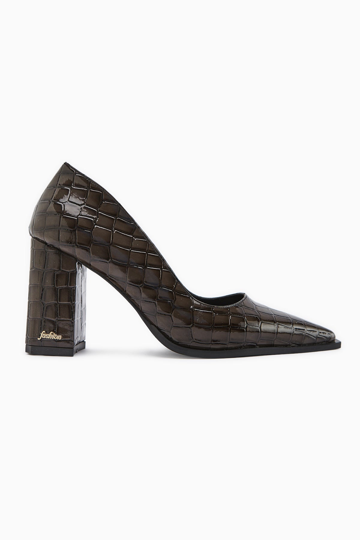 Lucy Brown Croco Chunky Heel Women's Stiletto