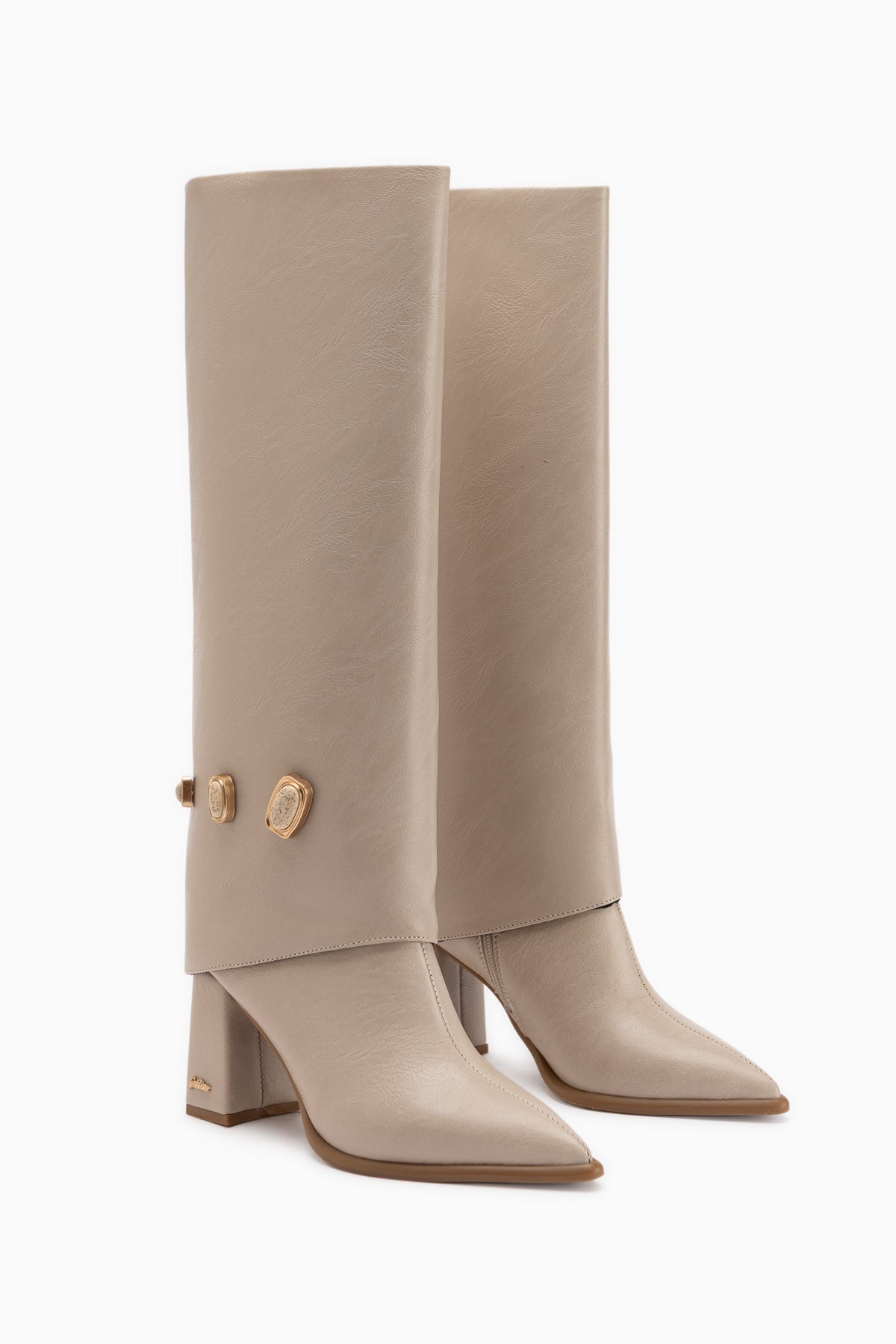 Loretta Beige Abnehmbarer Schaft 2-in-1 Absatz Damen Stiefel & Stiefeletten