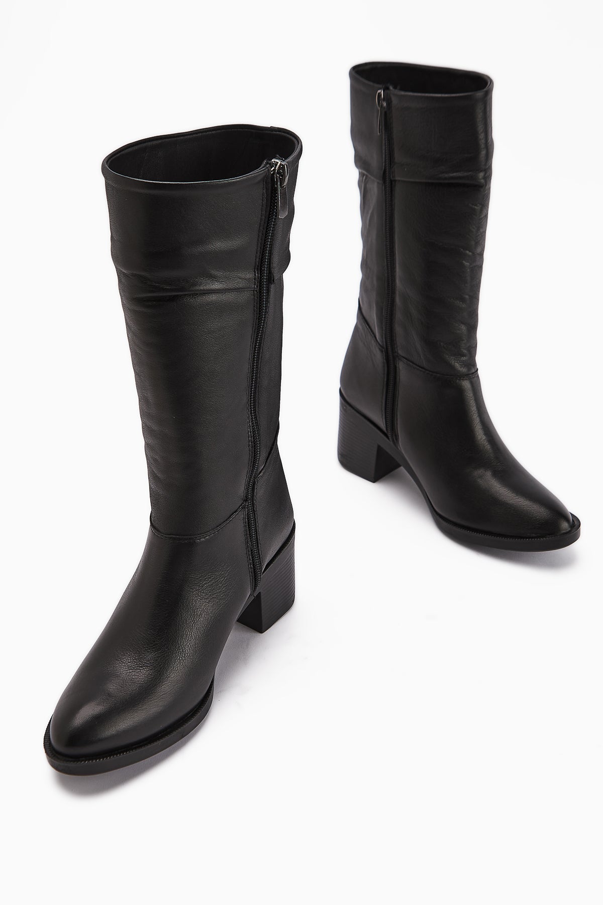 Sahara Genuine Leather Black Pleated Zipper Women's Boot