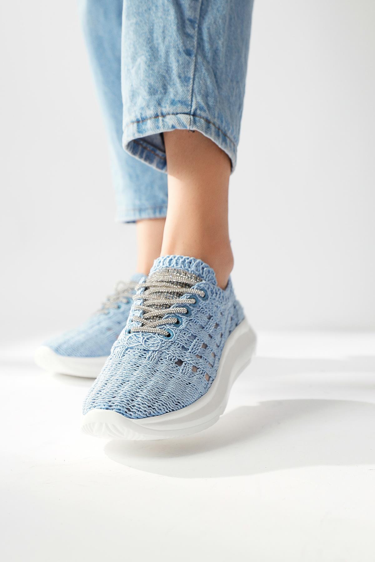 Melisia Blue Stone Detailed Knitted Sneakers